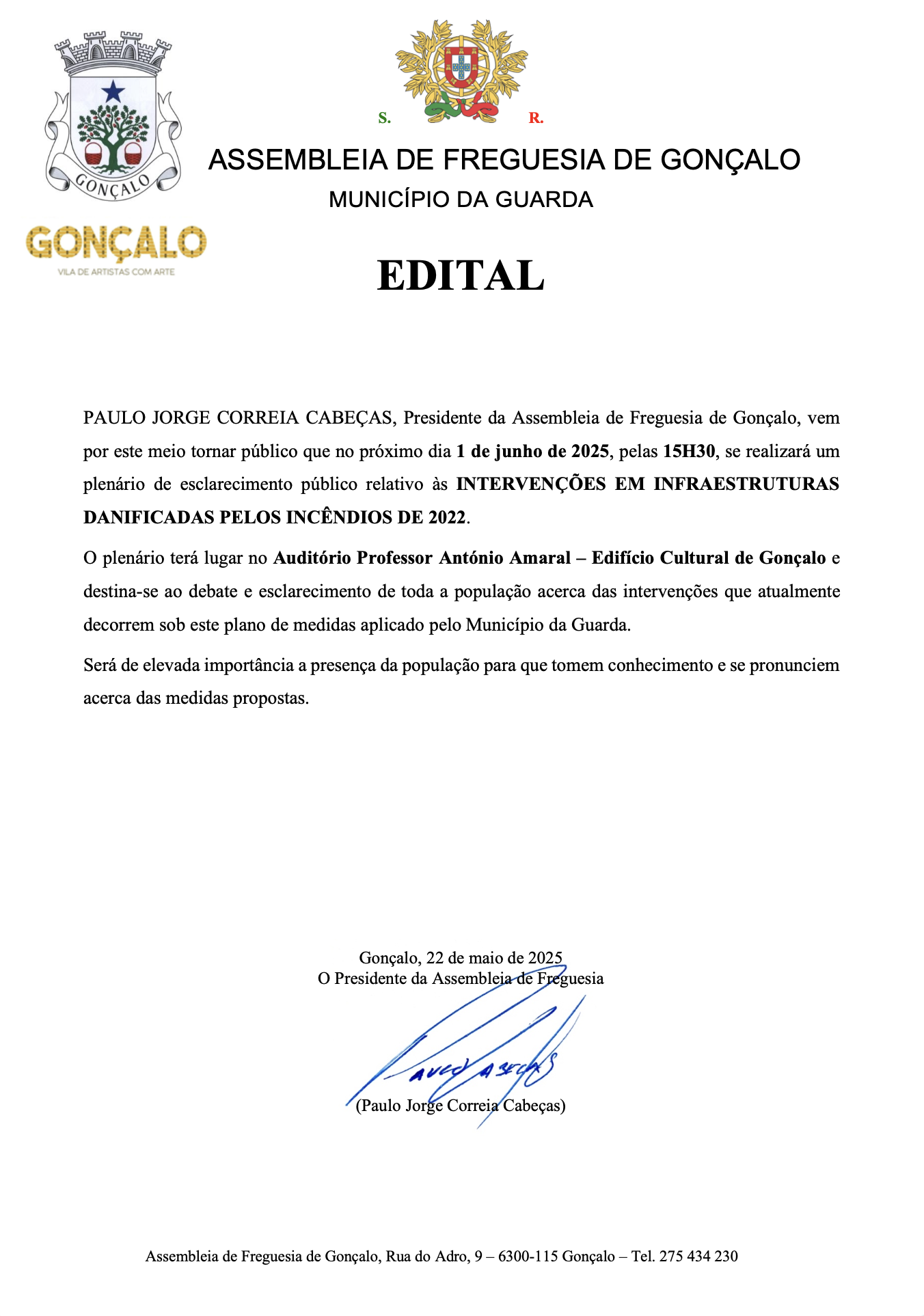 Imagem EDITAL - Plenário de Esclarecimento Público Relativo às Intervenções em Infraestruturas Danificadas pelos Incêndios de 2022