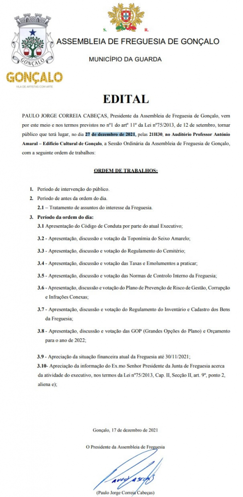 Imagem Assembleia de freguesia - 27/12/2021